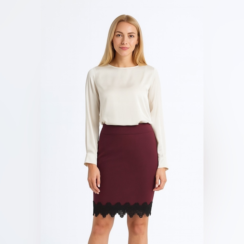 Joe B Maroon Skirt with Black Lace Size Small